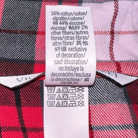 Victoria’s Secret, Button Up Plaid Flannel Top, Red Black White, Women’s Small - Picture 4 of 6